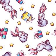 Vector seamless pattern with cartoon rabbits and gift boxes N2