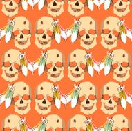 Seamless pattern with skull of an Indian tribe Lakhota