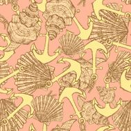 Sketch anchor and shells in vintage style N3