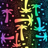 Coconut palm tree silhouette and outline seamless pattern N2