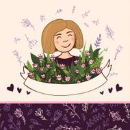 Set of elements with blonde woman flowers