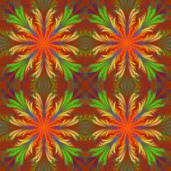 Beautiful pattern from fractal flowers Orange and green palette N2