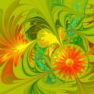 Flower background Orange and green palette Fractal design