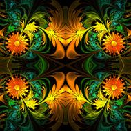 Flower pattern Orange green and black palette Fractal design N2