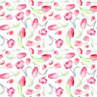 Seamless pattern of watercolor pink tulips N2