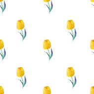 Seamless pattern of watercolor yellow tulips