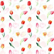 Seamless pattern of watercolor pink red and yellow tulips N4