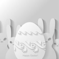 Background with Easter eggs surrounded by rabbits