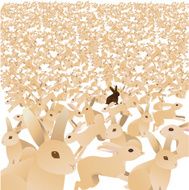 Sea of cute bunnies with one chocolate brown bunny