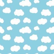 Different flat clouds on blue sky seamless pattern