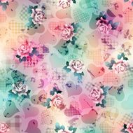 Hearts and roses pattern on grunge blurred background