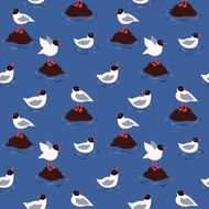 Sea and blackhead seagulls vector seamless pattern