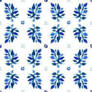 Watercolor nature seamless vintage vector pattern (blue colors)