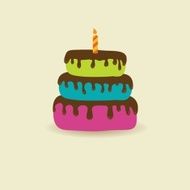 Birthday card with cute cake and candle