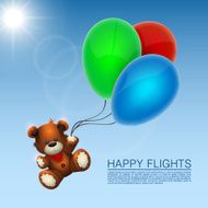 Bear flies on the balloons