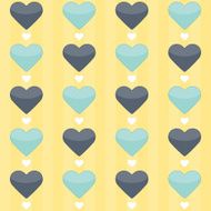 Seamless pattern with blue and mint hearts on a yellow