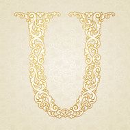Gold font type letter U uppercase