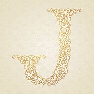 Gold font type letter J uppercase