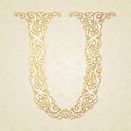 Gold font type letter U uppercase N2