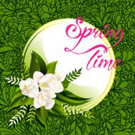 Fresh spring background with white flowers and leaves N2