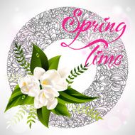 Fresh spring background with white flowers and leaves N4