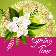 Fresh spring background with white flowers and leaves N5