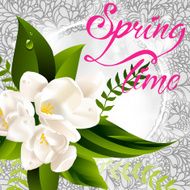 Fresh spring background with white flowers and leaves N6