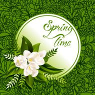 Fresh spring background with white flowers and leaves N9
