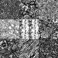 The set monochromatic abstract zentangle seamless patterns