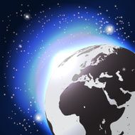 Comet Fly Around the Planet in Space Vector Illustration