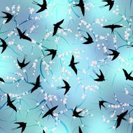 Swallows on sakura blossom background