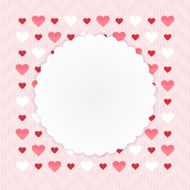 Greeting card with hearts on a pink