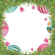 Easter egg frame with grass and tulips