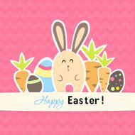 Easter pink card with carrots and rabbit