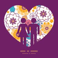 Vector colorful oriental flowers couple in love silhouettes frame pattern