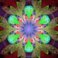 Symmetrical pattern in stained-glass window style Green blue red