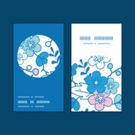 Vector blue and pink kimono blossoms vertical round frame pattern N2