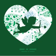 Vector abstract blue and green leaves shooting cupid silhouette frame