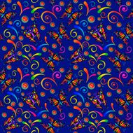 seamless background with swirls butterflies and circles