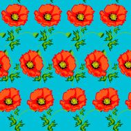 green seamless background with flowers poppies