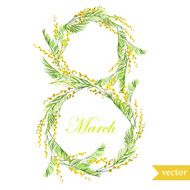 March 8 spring flowers card symbol mimosa wreath N2