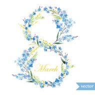 March 8 spring flowers card symbol mimosa wreath N3