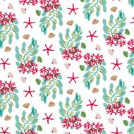 Seamless pattern with seaweed and corals - Illustration