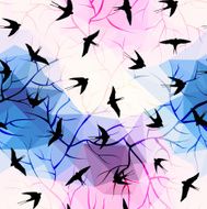 Swallows on geometrical background with branches