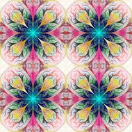 Pattern from four fractals in pink blue and yellow N2