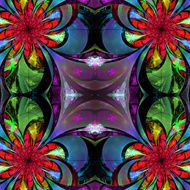 Pattern from fractal Flowers Blue green and pink palette
