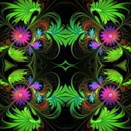 Flower pattern in fractal design Purple and green palette N3