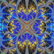 Symmetrical fractal pattern Collection - tree foliage Blue and yellow