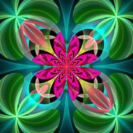 Symmetrical pattern of the flower petals Green and purple palette N2