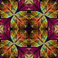 Symmetrical pattern in stained-glass window style Green yellow and brown N2